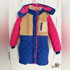 Boden Kids Blue and Pink Sherpa-Lined Jacket